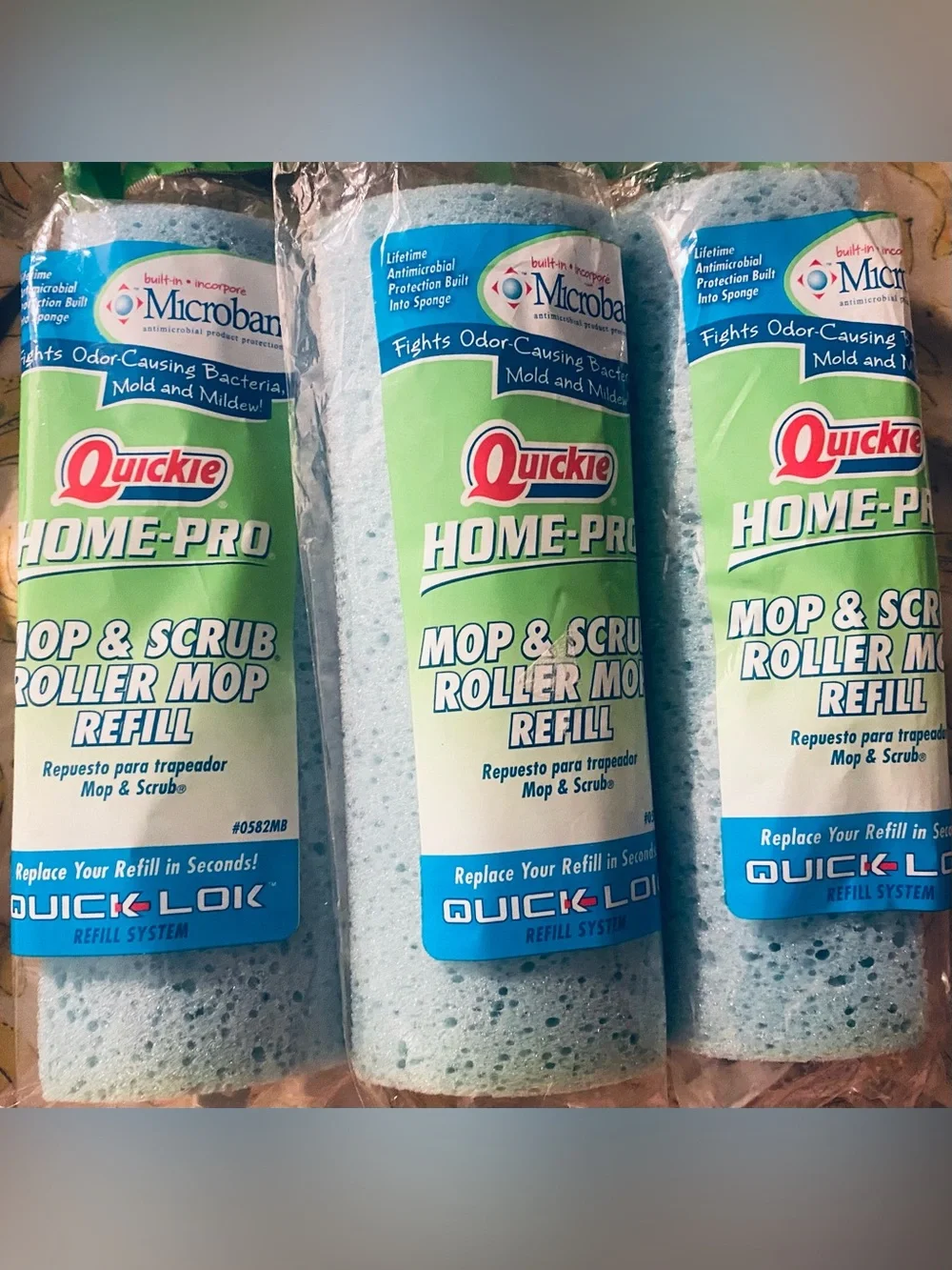 Quickie Home-Pro Mop & Scrub Roller Refill Blue LOT OF 3 Refill Type M #0582MB